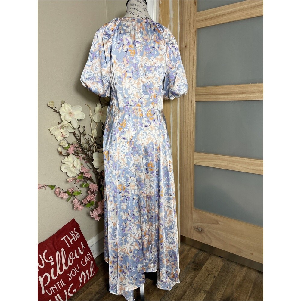 ASTR The Label Womens Small Floral Puff Sleeve Slit Maxi Deep V Cottagecore - Picture 10 of 13